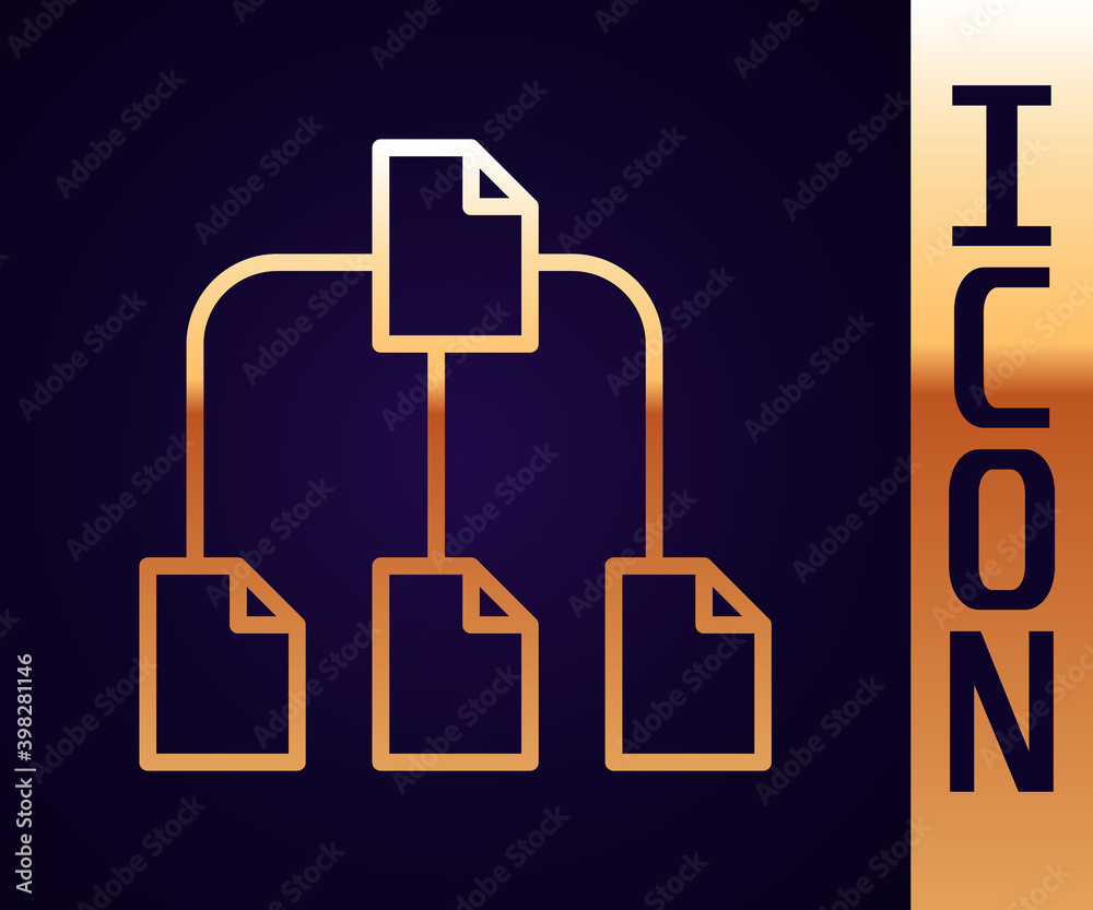 Poster gold line folder tree icon isolated on black background. computer network file folder organization s