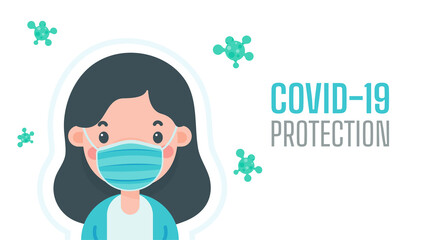 A woman wearing a mask to protect against virus The concept of a mask is a shield against viruses.