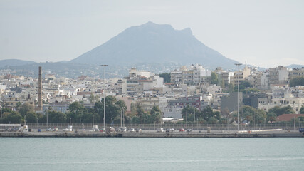 Naklejka premium Mountain and Beach landscapes in Heraklion City on Crete Island with yachts and boats in Greece.