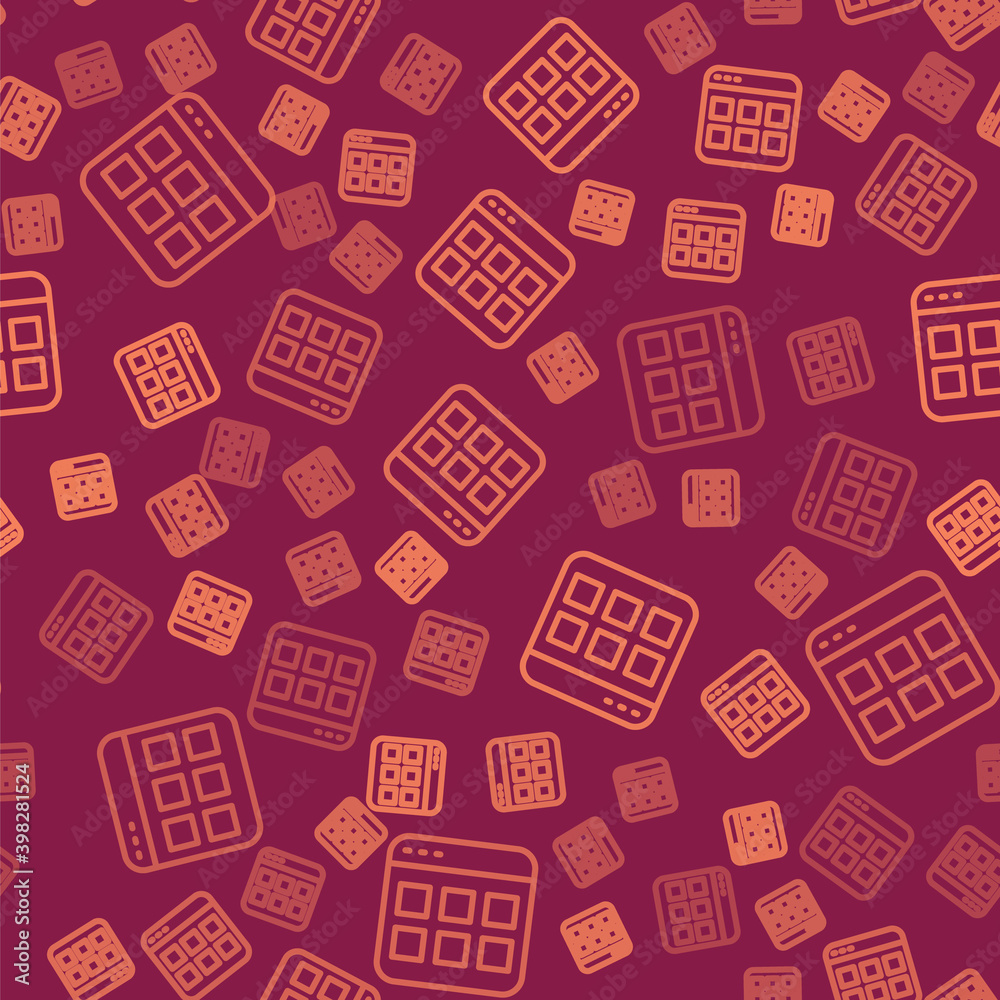 Poster brown line browser files icon isolated seamless pattern on red background. vector.