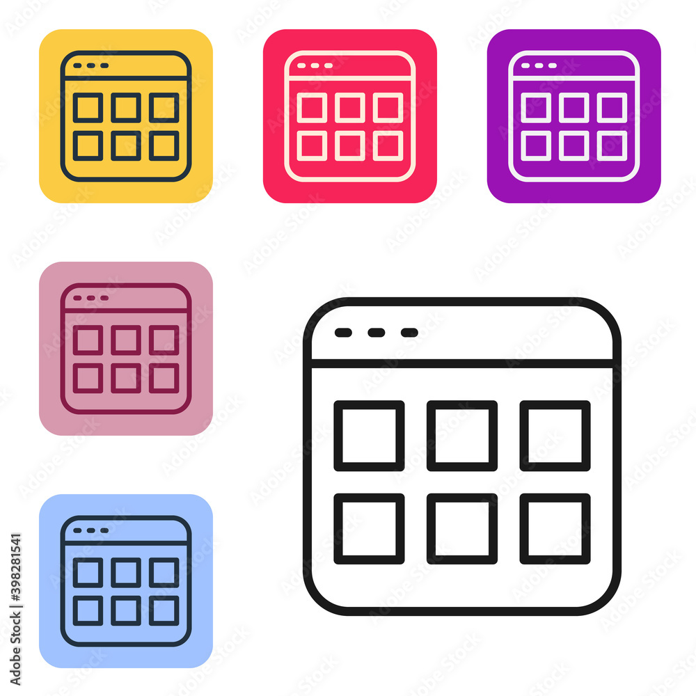 Poster black line browser files icon isolated on white background. set icons in color square buttons. vecto