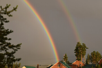 Double rainbow over the village