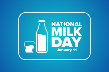 National Milk Day. January 11. Holiday concept. Template for background, banner, card, poster with text inscription. Vector EPS10 illustration.