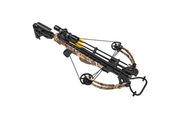 A modern crossbow with a telescopic sight. Silent weapon for hunting and sports isolate on white back.