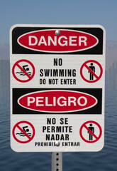 Danger No Swimming Sign in English and Spanish