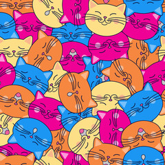 Cats seamless background. Cat face. Cartoon vector seamless wallpaper. Funny cartoon cats. Seamless pattern.Texture for fabric, wrapping, wallpaper. Decorative print. Vector illustration. 