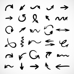 Vector set of hand-drawn arrows, elements for presentation