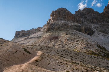 Beautiful rocky cliffs in the Dolomites, Italy. Famous destination for hiking and trekking.