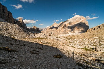 Beautiful rocky cliffs in the Dolomites, Italy. Famous destination for hiking and trekking.