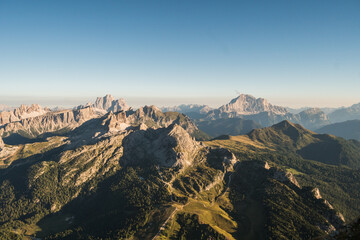 Obraz premium Beautiful rocky cliffs in the Dolomites, Italy. Famous destination for hiking and trekking.