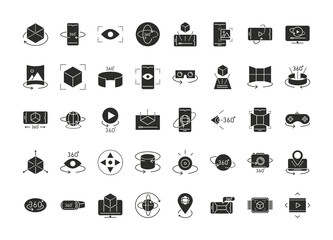 augmented reality icons set simulation innovation technologies silhouette style