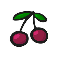 Cherry berry icon. Colored contour silhouette. Vector flat graphic hand drawn illustration. The isolated object on a white background. Isolate.