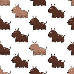 Happy dogs, hand drawn backdrop. Colorful seamless pattern with animals. Decorative cute wallpaper, good for printing. Overlapping background vector. Design illustration - 398286545
