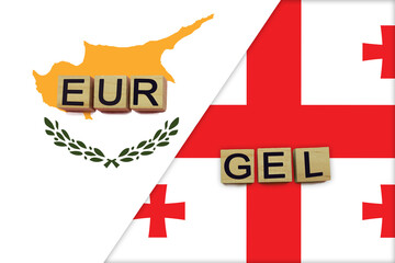 Cyprus and Georgia currencies codes on national flags background