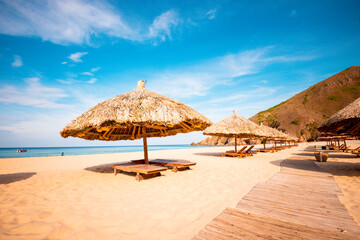 Ky Co Beach, sand on beach and blue summer sky, nature concept at Quy Nhon city , Binh Dinh Province, Viet Nam