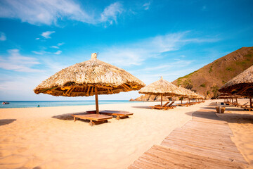 Ky Co Beach, sand on beach and blue summer sky, nature concept at Quy Nhon city , Binh Dinh Province, Viet Nam