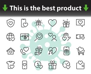 The set of icons about love contains such icons as love of music, declaration of love, heart, favorite home, Linear set. Vector on a white background. Editable stroke. 480x480