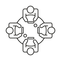 four workers in round table coworking line style icon