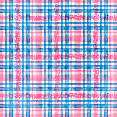 seamless watercolor pattern in blue pink check