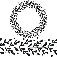 Seamless brush and frame, border with abstract black branches for greeting cards, invitations, posters, banners.