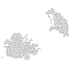 Fototapeta na wymiar Antigua and Barbuda map from black pattern of the maze grid. Vector illustration.