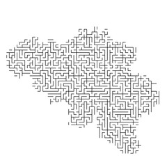 Belgium map from black pattern of the maze grid. Vector illustration.