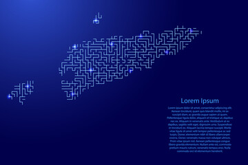 East Timor map from blue pattern of the maze grid and glowing space stars grid. Vector illustration.