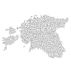 Fototapeta na wymiar Estonia map from black pattern of the maze grid. Vector illustration.