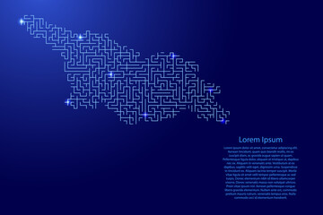 Fototapeta na wymiar Georgia map from blue pattern of the maze grid and glowing space stars grid. Vector illustration.