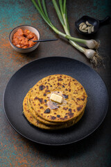 potato corn flour flat bread with onion garlic dip