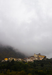 typical italian village of Ciorlano in Campania in the fog