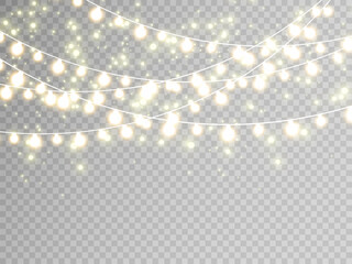 Christmas lights isolated on transparent background. Vector illustration.