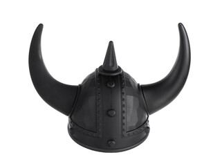 scandinavian horned black helmet isolated on white background