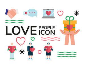 laptop and bundle of love people set icons and lettering