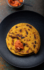 potato corn flour flat chapati with onion garlic dip
