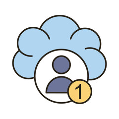 profile avatar with number one in cloud computing line and fill style icon