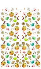 Watercolor hand-drawn. Christmas symmetrical pattern. New Year decoration.  Illustration isolated on white.