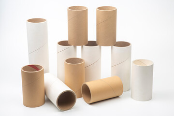 cardboard and paper tubes and pipes on a white background