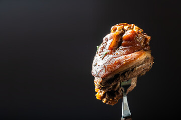 Roasted pork knuckle eisbein. Oktoberfest, traditional German cuisine. banner, catering menu recipe place for text