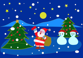 christmas tree and snowman