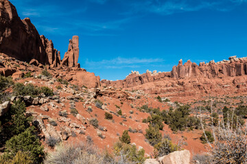 The Red Sandstone Formations of The Klondike Bluffs on The Tower Arch Trail, Arches national Park, Utah, USA