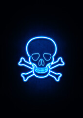 Blue Neon Skull & Crossbones Sign