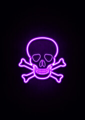 Purple Neon Skull & Crossbones Sign