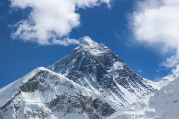 Photograph of Mount Everest, the highest mountain in the world, Sagarmatha