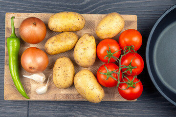 raw vegetables before cooking for frying and braising in a pan