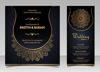 Fototapeta na wymiar Mandala Wedding card design or invitation. Vintage decorative Background