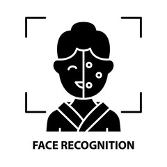 face recognition icon, black vector sign with editable strokes, concept illustration