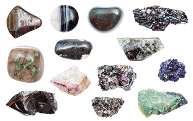 set of various samples of natural minerals from geological collection (biotite, kyanite, agate,...