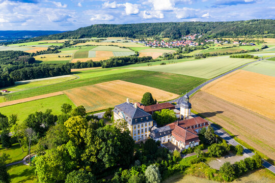 Aerial view, J&auml;gersburg Castle, Eggolsheim municipality, Franconia, Bavaria, Germany,