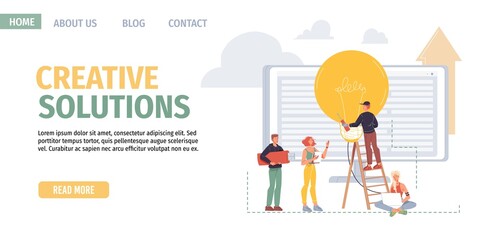 Cartoon flat characters workers,busy employees,freelancers doing business,various things and talking. Creative solutions concept